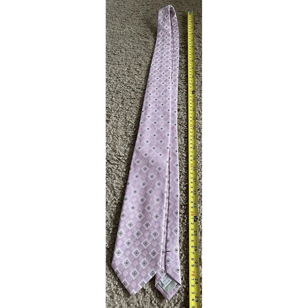 Samuelsohn Neckwear Tie Pink White Diamond AOP Pattern Italian 100% Silk JBHS